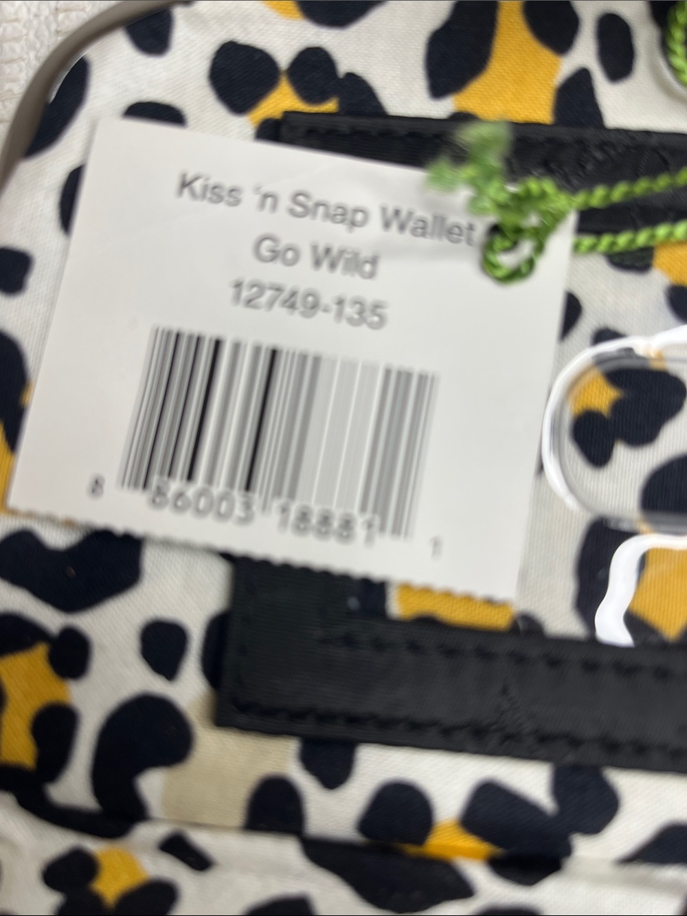 Vera Bradley Go Wild Kiss 'n Snap Wallet - Yellow, Black & White Leopard retired - Picture 3 of 14